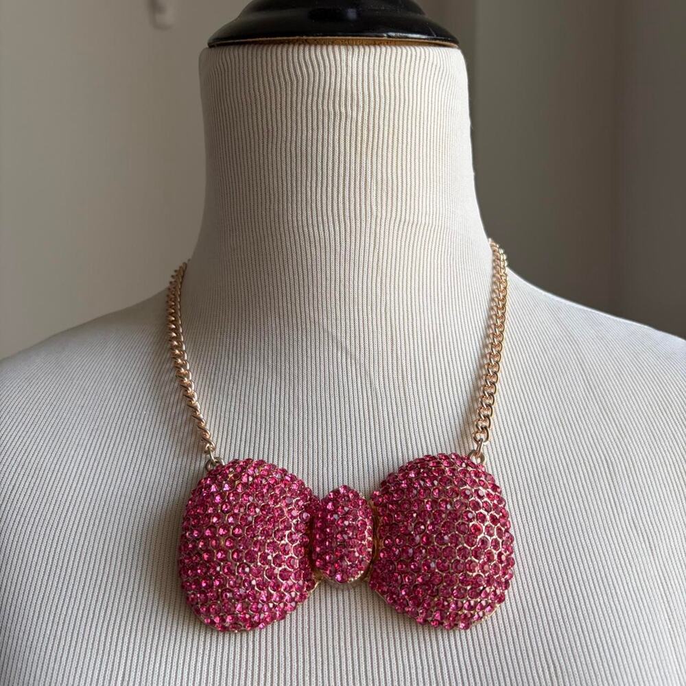 Pink Rhinestone Bow Necklace